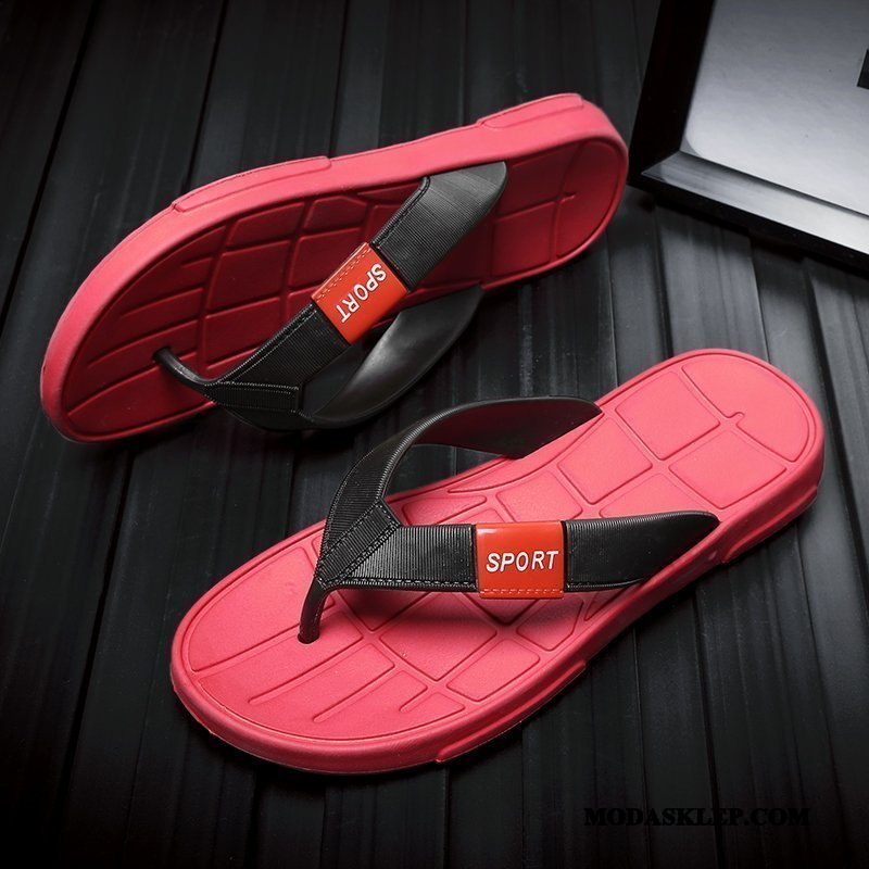 Męskie Japonki Kup Plażowe Buty Outdoor Lato Kapcie Czarny Czerwony