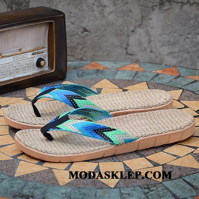 Męskie Japonki Kup Vintage Buty Kapcie Outdoor Męska Niebieski