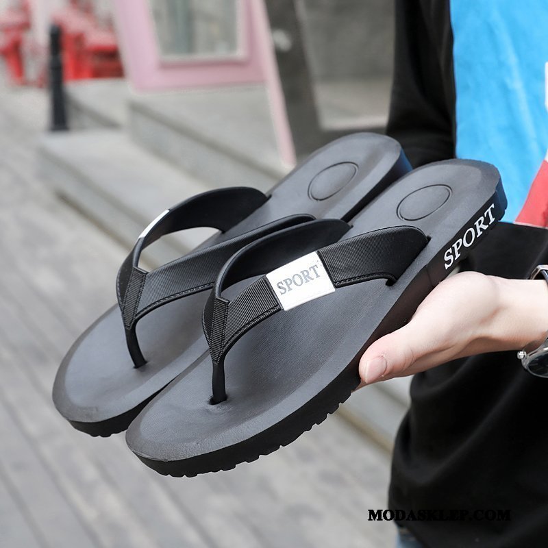 Męskie Japonki Oferta Osobowość Miękka Podeszwa Plażowe Kapcie Męska Czarny