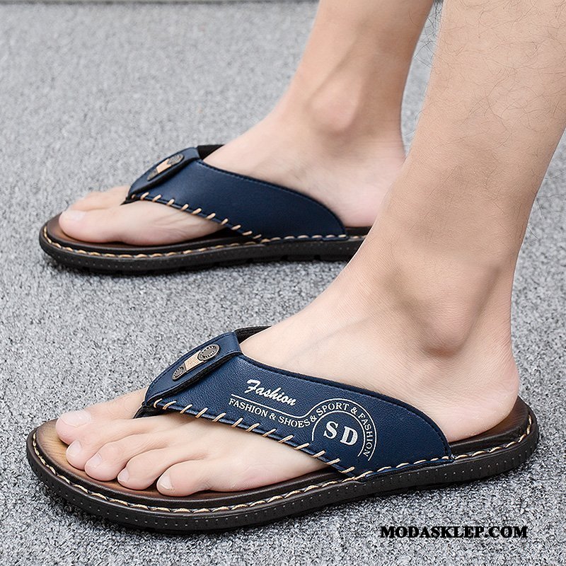 Męskie Japonki Sklep Odzież Wierzchnia Kapcie Moda Buty Sandały Ciemno Niebieski