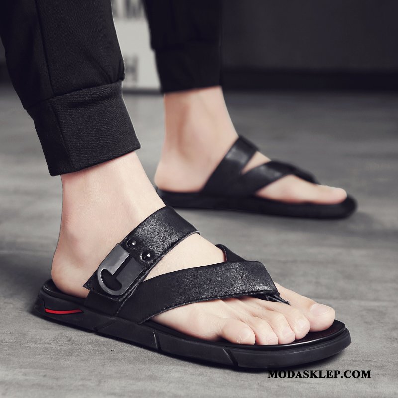 Męskie Japonki Tanie Buty Kapcie Oddychające Plażowe 2019 Czarny