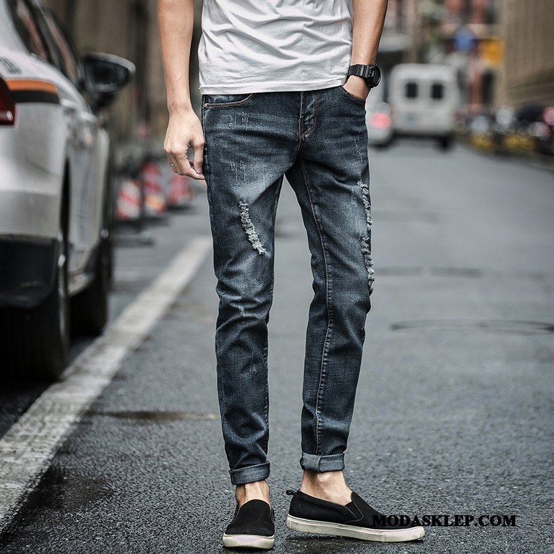 Męskie Jeansy Kupię Tendencja Nastolatek Nowy Slim Fit Dżinsy Niebieski Szary