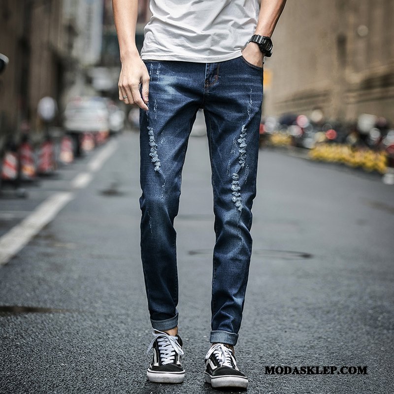 Męskie Jeansy Kupię Tendencja Nastolatek Nowy Slim Fit Dżinsy Niebieski Szary