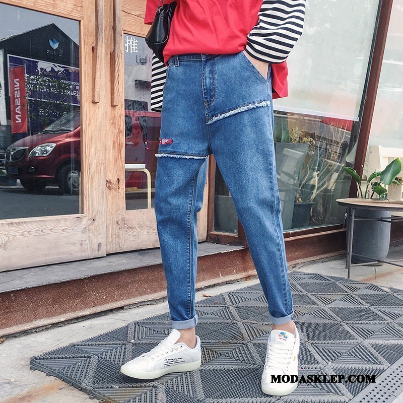 Męskie Jeansy Na Sprzedaż Casual Slim Fit Tendencja Jesień Dżinsy Niebieski
