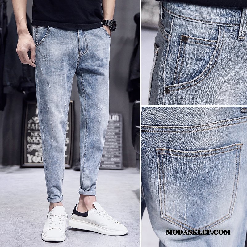 Męskie Jeansy Online Cienkie Lato Slim Fit Wiosna Dżinsy Niebieski Jasny