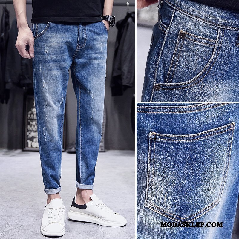 Męskie Jeansy Online Cienkie Lato Slim Fit Wiosna Dżinsy Niebieski Jasny