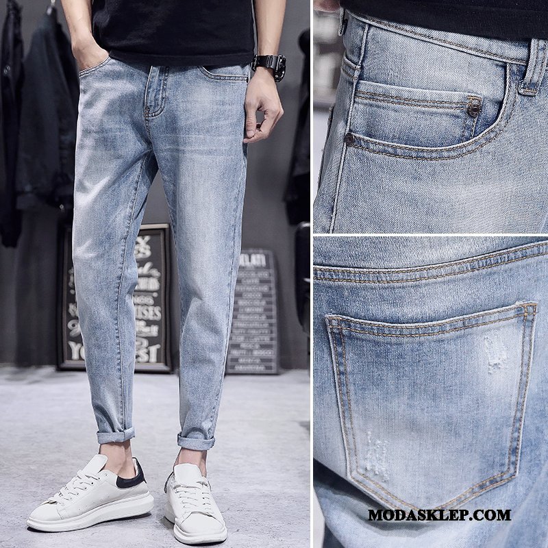 Męskie Jeansy Online Cienkie Lato Slim Fit Wiosna Dżinsy Niebieski Jasny