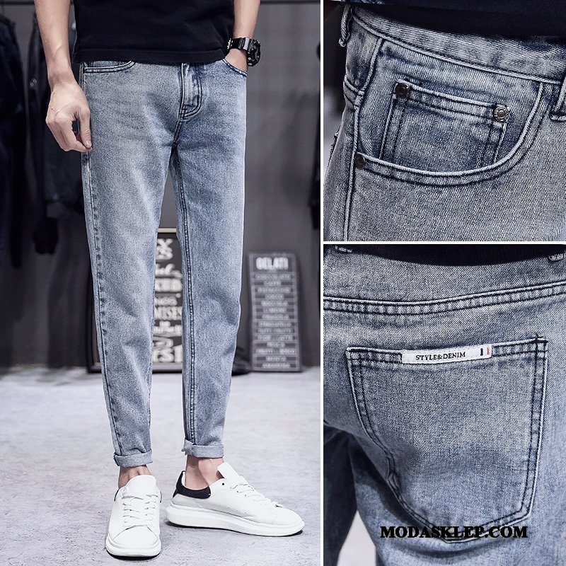 Męskie Jeansy Online Cienkie Lato Slim Fit Wiosna Dżinsy Niebieski Jasny