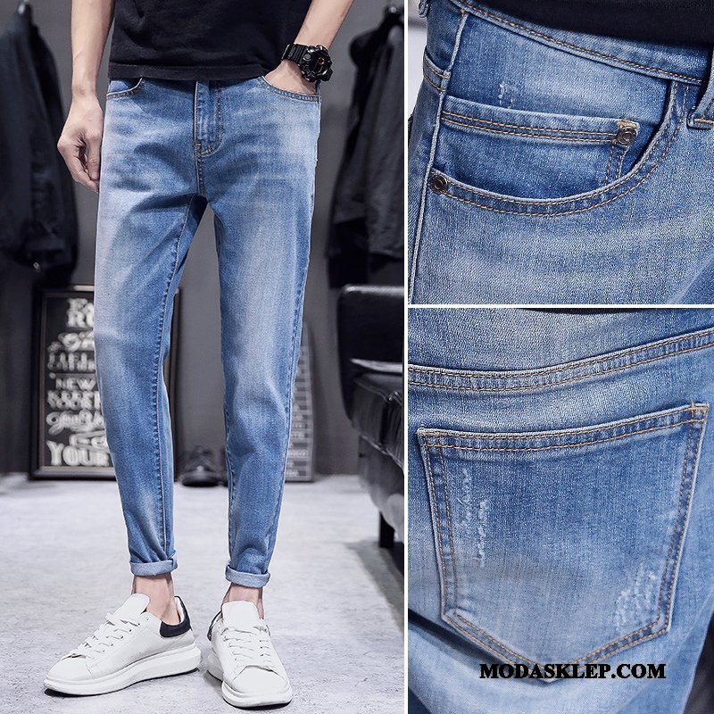 Męskie Jeansy Online Cienkie Lato Slim Fit Wiosna Dżinsy Niebieski Jasny