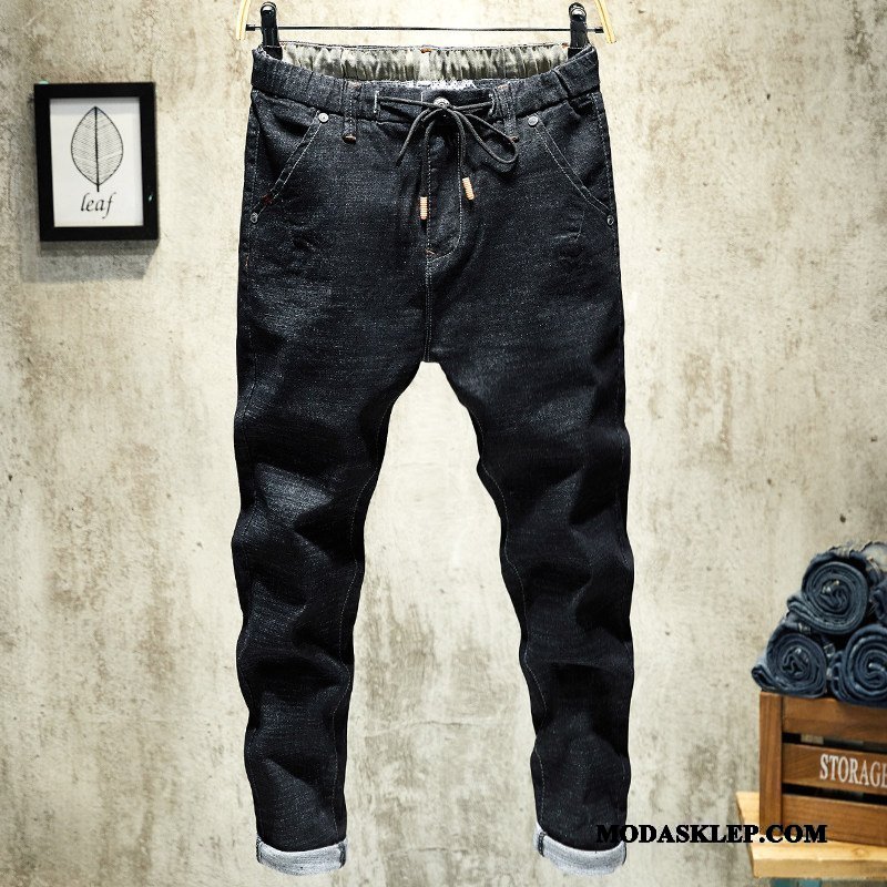 Męskie Jeansy Online Jesień Szerokie Slim Fit Dżinsy Mały Niebieski Czarny