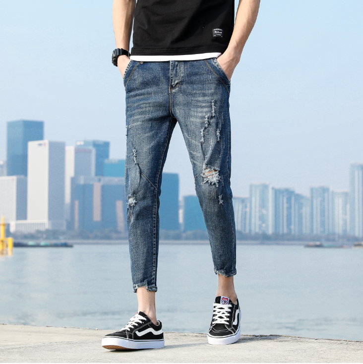 Męskie Jeansy Online Spodnie Slim Fit Casual Dżinsy Tendencja Niebieski Czarny