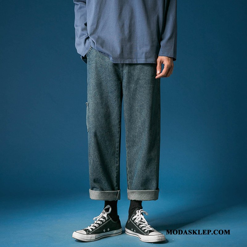 Męskie Jeansy Sklep Spodnie Cargo Szerokie Męska Proste Denim Jasny Niebieski Jasny