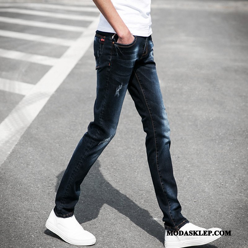 Męskie Jeansy Sprzedam Dżinsy Młodzież Slim Fit Męska Casual Niebieski Ciemno