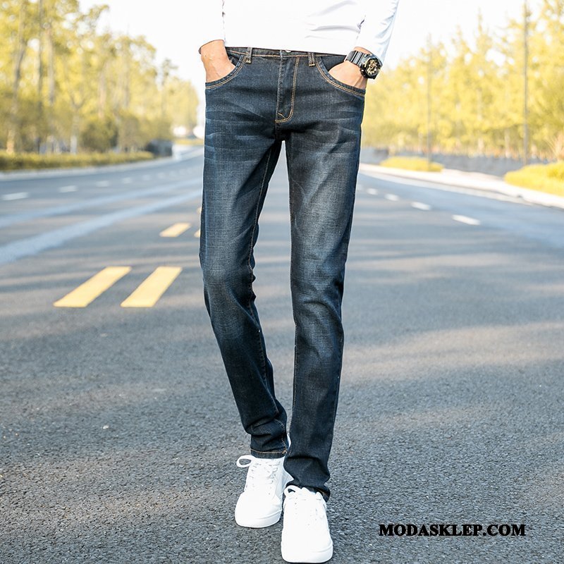 Męskie Jeansy Sprzedam Dżinsy Młodzież Slim Fit Męska Casual Niebieski Ciemno