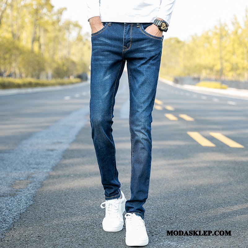 Męskie Jeansy Sprzedam Dżinsy Młodzież Slim Fit Męska Casual Niebieski Ciemno