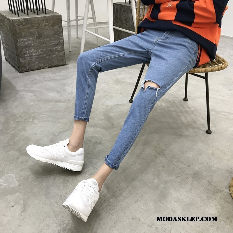 Męskie Jeansy Sprzedam Dżinsy Tendencja Modna Marka Ołówkowe Spodnie Slim Fit Niebieski Jasny
