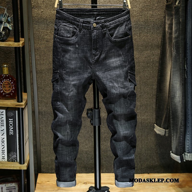 Męskie Jeansy Sprzedam Mały 2019 Slim Fit Z Dziurami Młodzież Niebieski Biały