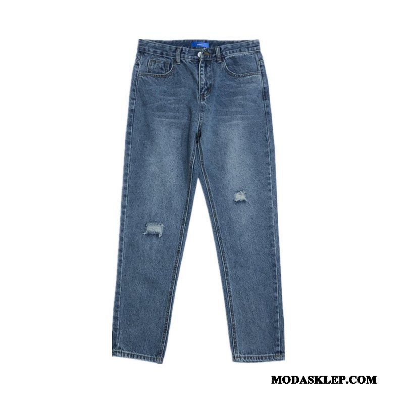 Męskie Jeansy Sprzedam Spodnie Dżinsy Tendencja Proste Slim Fit Niebieski