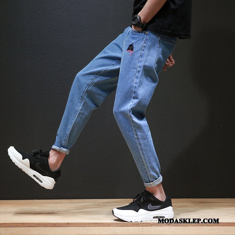 Męskie Jeansy Tanie Casual Slim Fit Szerokie Dżinsy Wiosna Jasny Niebieski