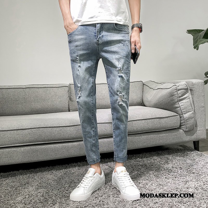 Męskie Jeansy Tanie Nowy Z Dziurami Slim Fit Spodnie Ołówkowe Spodnie Czarny