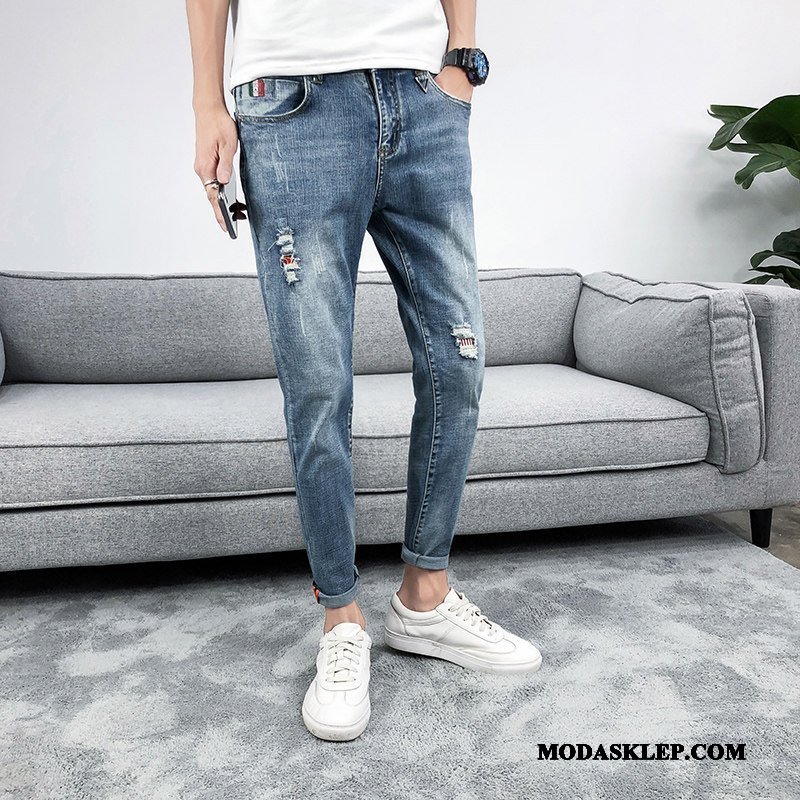 Męskie Jeansy Tanie Nowy Z Dziurami Slim Fit Spodnie Ołówkowe Spodnie Czarny