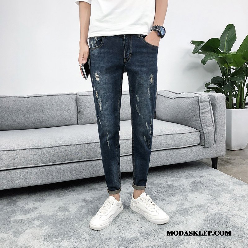 Męskie Jeansy Tanie Nowy Z Dziurami Slim Fit Spodnie Ołówkowe Spodnie Czarny