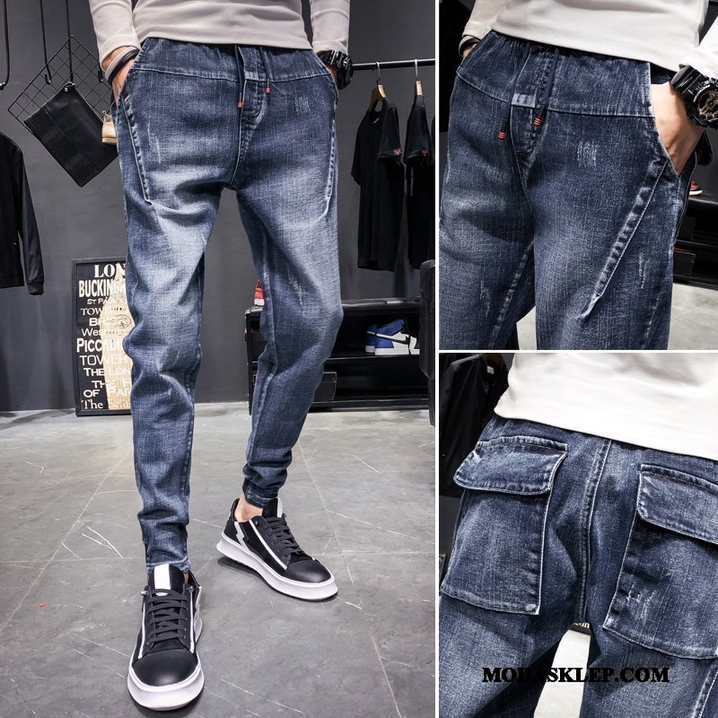 Męskie Jeansy Tanie Slim Fit Dżinsy Harlan Mały Tendencja Niebieski