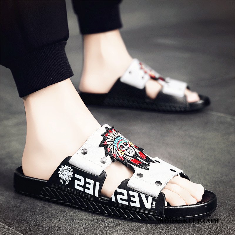 Męskie Kapcie Kup Męska Plażowe Tendencja Skóra Buty Biały