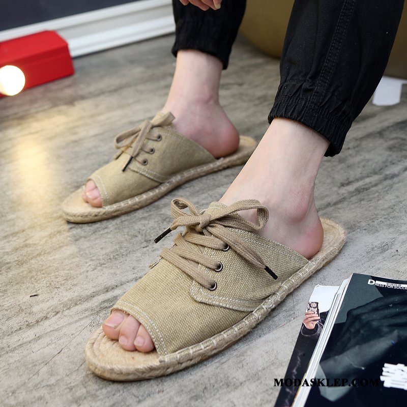 Męskie Kapcie Sklep Kreatywne Vintage Osobowość Słoma Lato Khaki