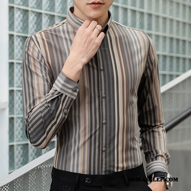 Męskie Koszula Dyskont Męska Tendencja Piękny Slim Fit Wiosna Czarny