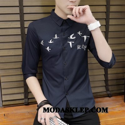 Męskie Koszula Kupię Szycie Krótki Rękaw Slim Fit Pół Rękaw Tendencja Niebieski