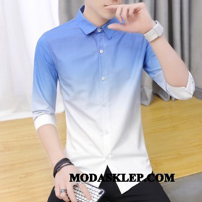 Męskie Koszula Kupię Szycie Krótki Rękaw Slim Fit Pół Rękaw Tendencja Niebieski