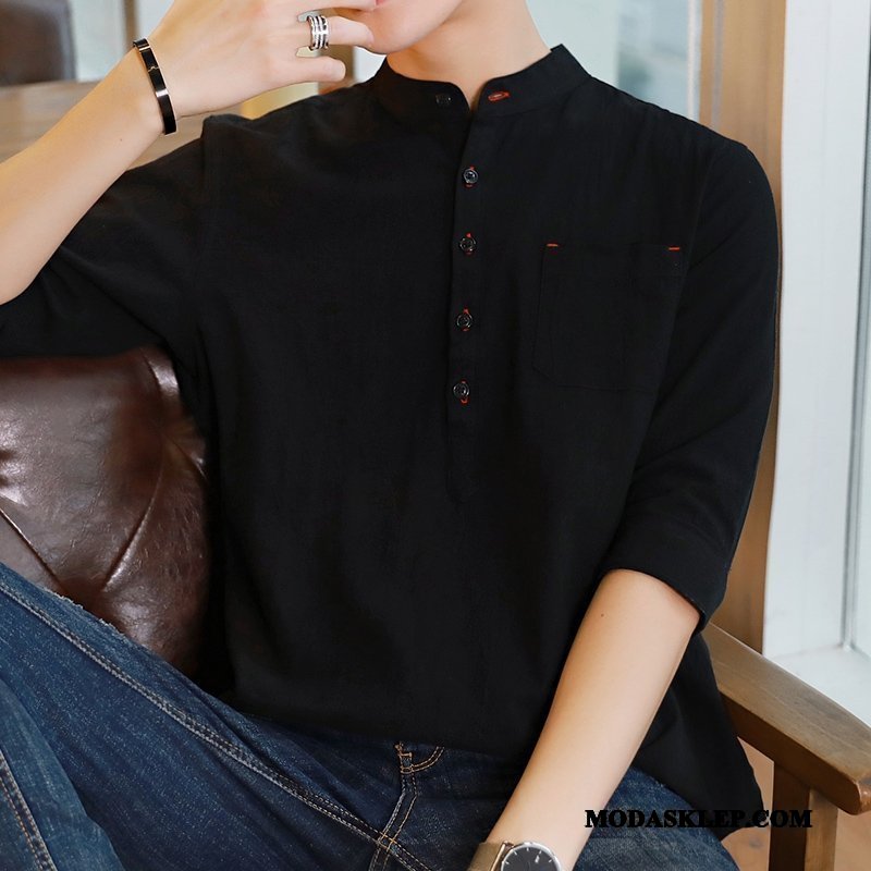 Męskie Koszula Online Nowy Slim Fit Bawełna 2019 Krótki Rękaw Biały