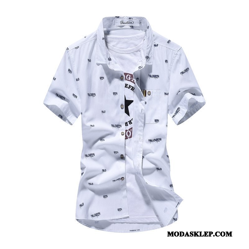 Męskie Koszula Online Slim Fit Casual Krótki Rękaw Lato Nastolatek Niebieski