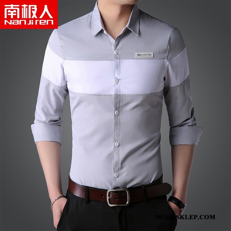 Męskie Koszula Online Slim Fit Męska Biznes Tendencja 2019 Ciemno Niebieski