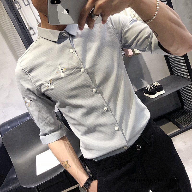 Męskie Koszula Online Slim Fit Męska Rękawy Koszula Z Krótkim Rękawem Lato Biały