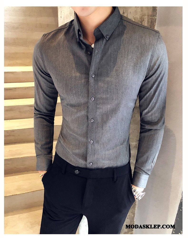 Męskie Koszula Sklep Casual Slim Fit Tendencja 2019 Wiosna Czarny