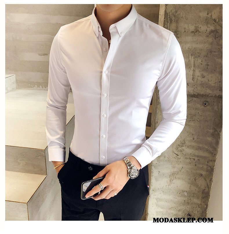 Męskie Koszula Sklep Casual Slim Fit Tendencja 2019 Wiosna Czarny