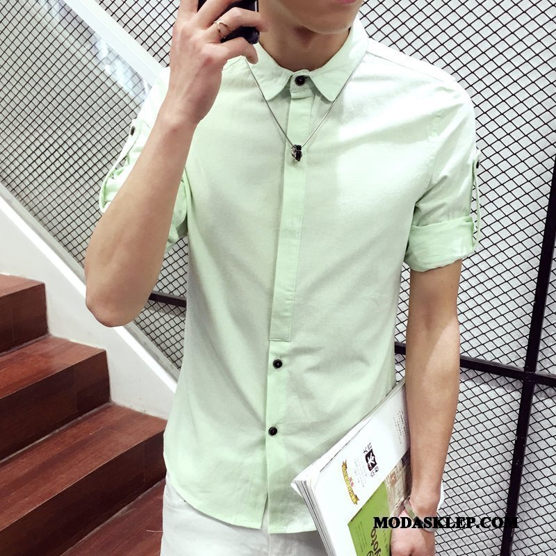 Męskie Koszula Sklep Młodzież Cienkie Slim Fit Topy Męska Czysta Czerwony