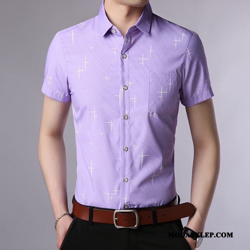 Męskie Koszula Sklep Osobowość Męska Kwiatowa Slim Fit Casual Niebieski
