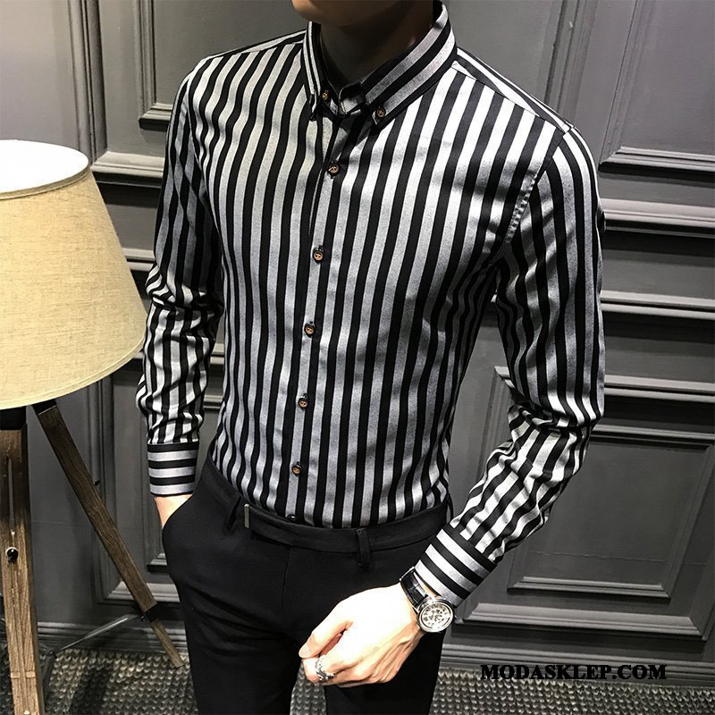 Męskie Koszula Sklep Slim Fit Długi Rękaw Lato Piękny Młodzież