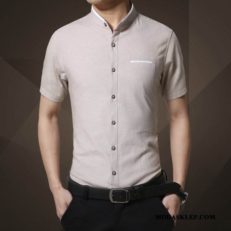 Męskie Koszula Sprzedam Biznes Lato Slim Fit Młodzież Cienkie Niebieski