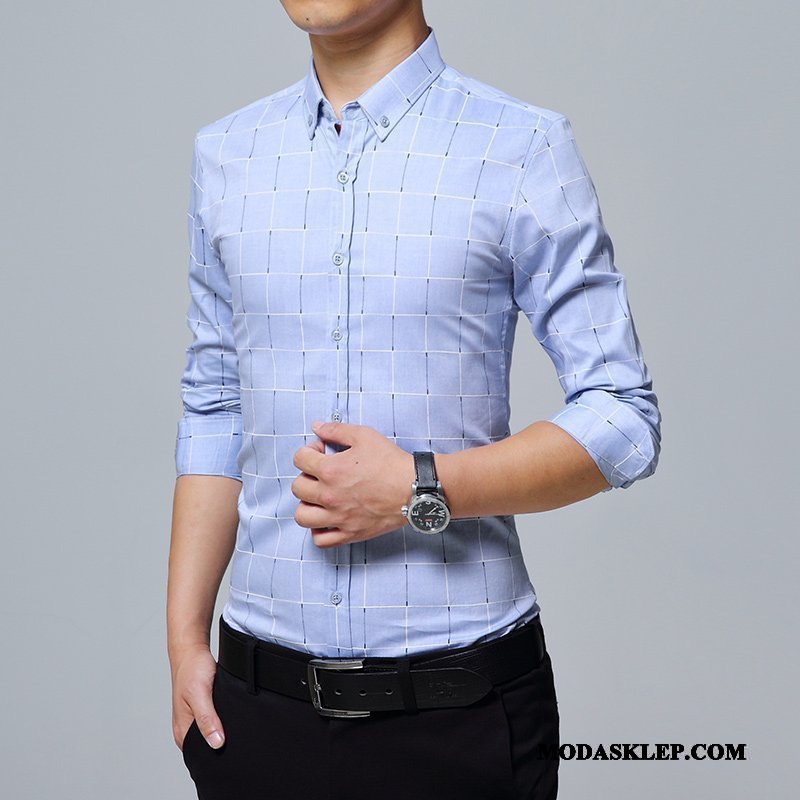 Męskie Koszula Sprzedam Slim Fit Nowy Casual Tendencja Męska Jasny Niebieski