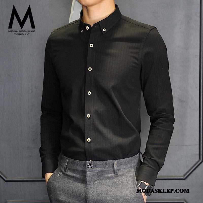 Męskie Koszula Sprzedam W Paski Casual Długi Rękaw Piękny Slim Fit Proszek