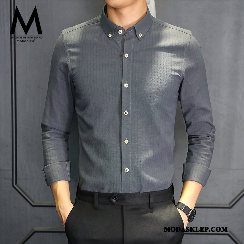 Męskie Koszula Sprzedam W Paski Casual Długi Rękaw Piękny Slim Fit Proszek