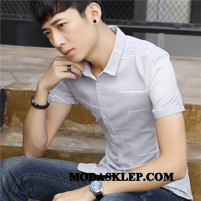 Męskie Koszula Tanie Lato Slim Fit Tendencja Casual Męska Biały