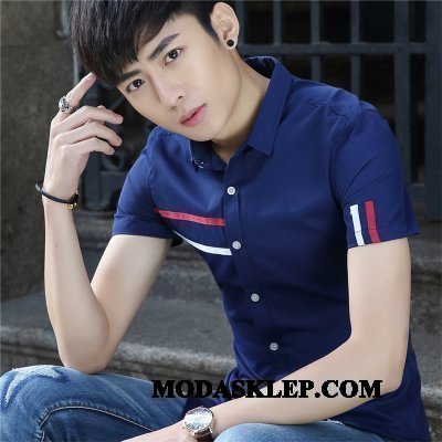Męskie Koszula Tanie Lato Slim Fit Tendencja Casual Męska Biały