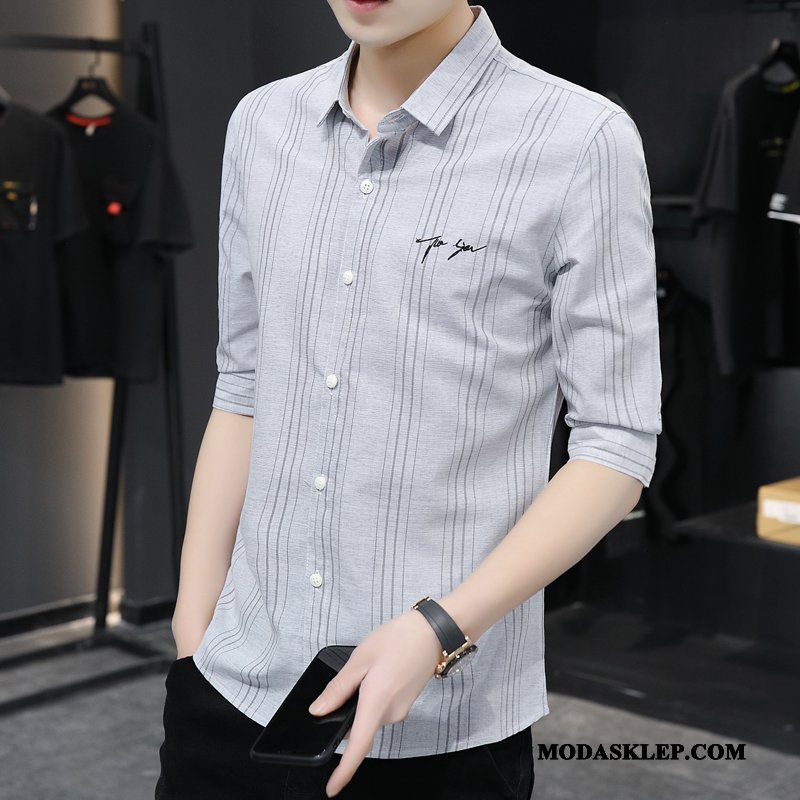Męskie Koszula Tanie Slim Fit Nowy Tendencja Casual Pół Rękaw Szary