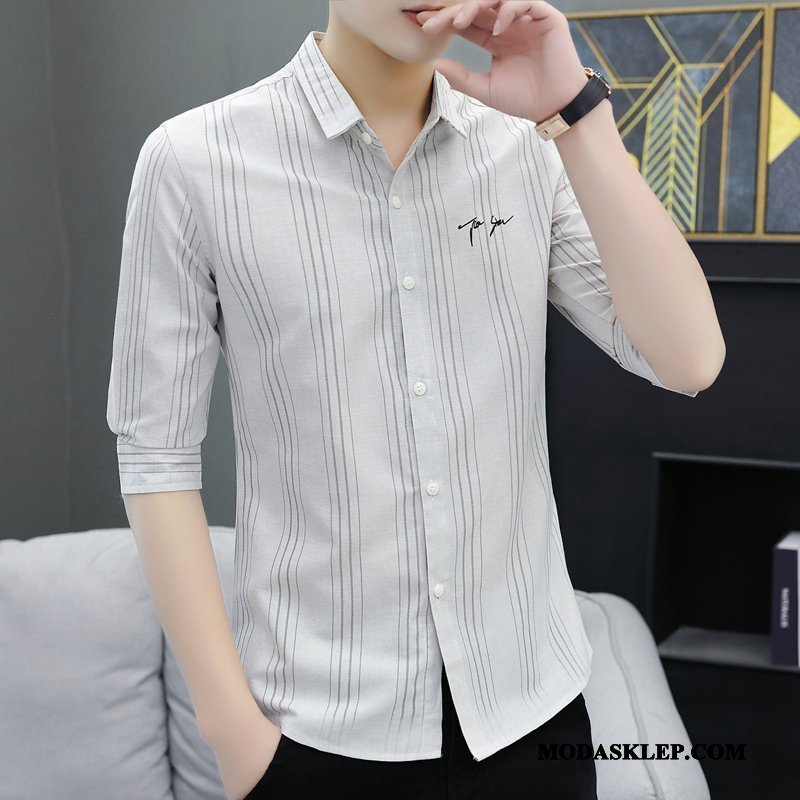 Męskie Koszula Tanie Slim Fit Nowy Tendencja Casual Pół Rękaw Szary