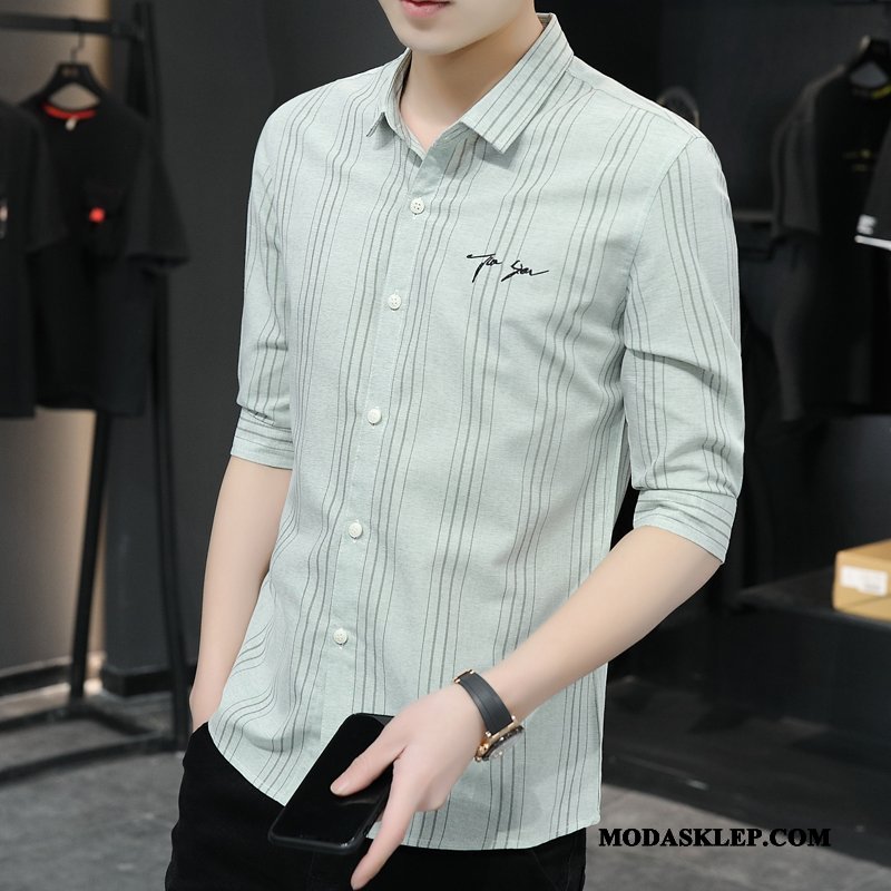 Męskie Koszula Tanie Slim Fit Nowy Tendencja Casual Pół Rękaw Szary